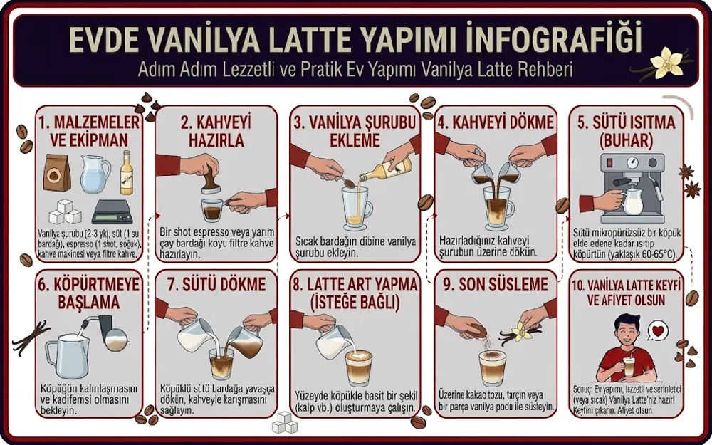 Vanilyalı Latte Tarifi: Evde Şurup ile Yumuşak ve Aromatik Latte